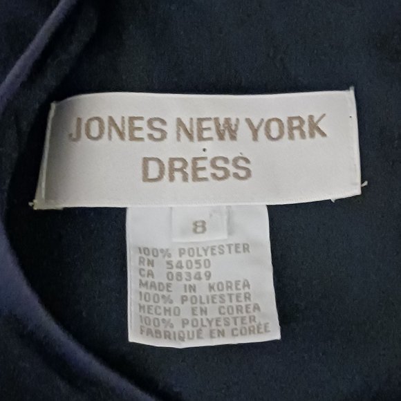 Jones New York Navy Blue Tiered Button‎ Back Sheer Sleeve Shift Dress Size 8 - Picture 8 of 11
